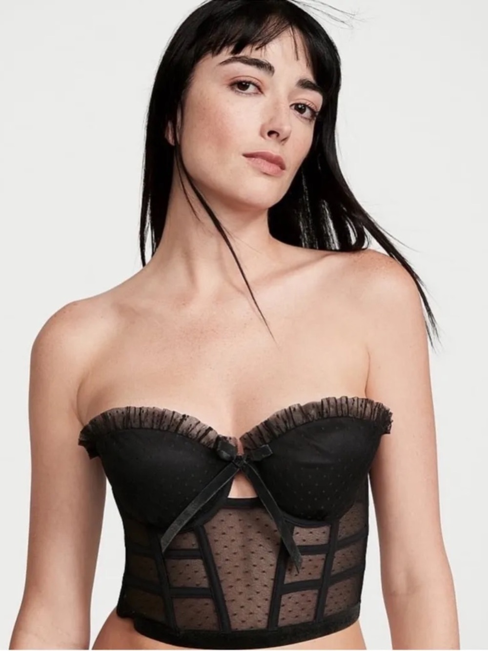 Victoria’s Secret Dotted Mesh Corset Bra Black Size 34DD
